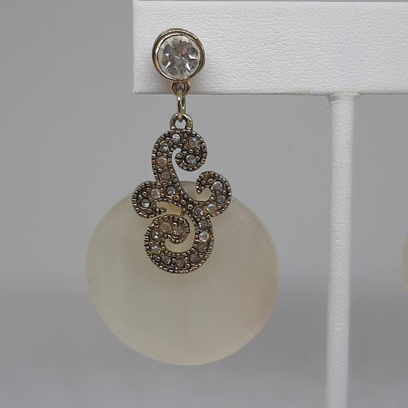 Vintage Natural MOP & Rhinestone Drop Earrings - Picture 4 of 6